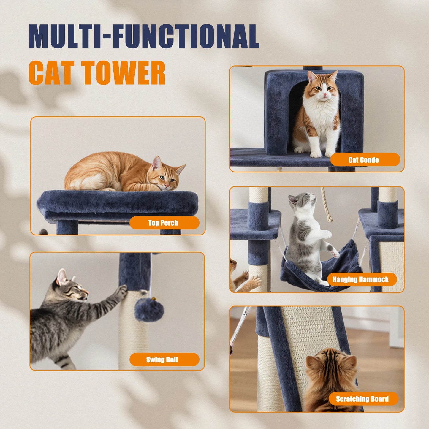 JHK Cat Tree Multi Cat Climbing Tower For Indoor Cats