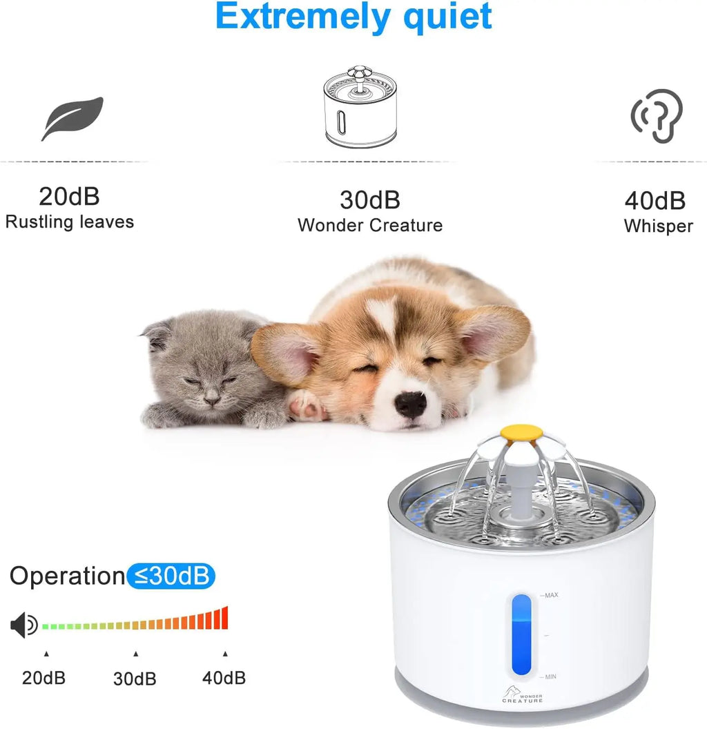 Automatic Pet Water Fountain With LED Light And Stainless Lid