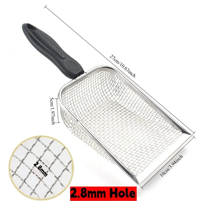 Stainless Steel Cat Litter Scoop with Rubber Handle Metal Kitty Scooper Sturdy Mesh Scooper Litter Filter Pet Cleaning Tools