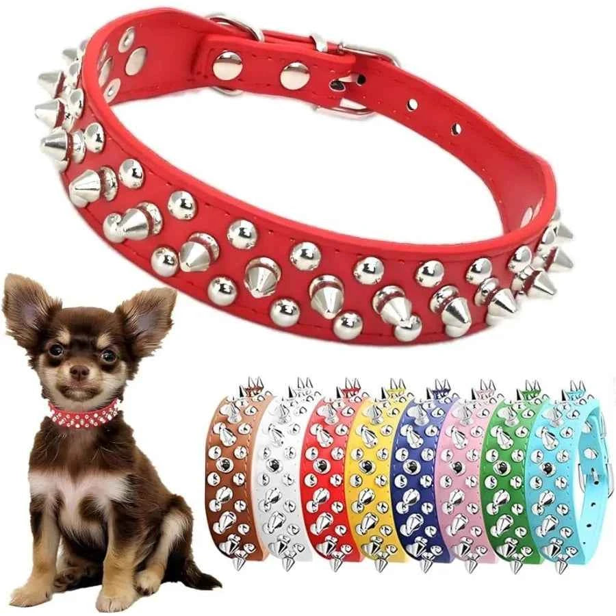 Dog Coar piked, uhroo Rivet pike Dog Coar Anti-Bite tudded Protective Pet Neck Faux eather Feae Puppy Coar for a ediu arge Gir