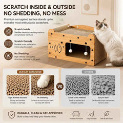 2 In 1 Double Layer Cardboard Cat Scratcher Lounge Bed Bubble Fish Star Moon Double Cat Head Pattern Detachable Upper Platform Cat Hideaway With 2 Hanging Pom Pom Balls For Multi Cat Households