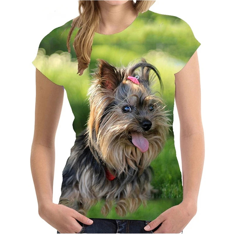Jiangxi 3DPrintedYorkshireTerrierGraphic Tee For Women Summer Streetwear Harajuku Tops