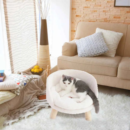 Luxury Soft Warm Plush Cat Bed Nesting Chair with Wood Legs Washable Waterproof Cushion Pad Pet Bed for Small Animals
