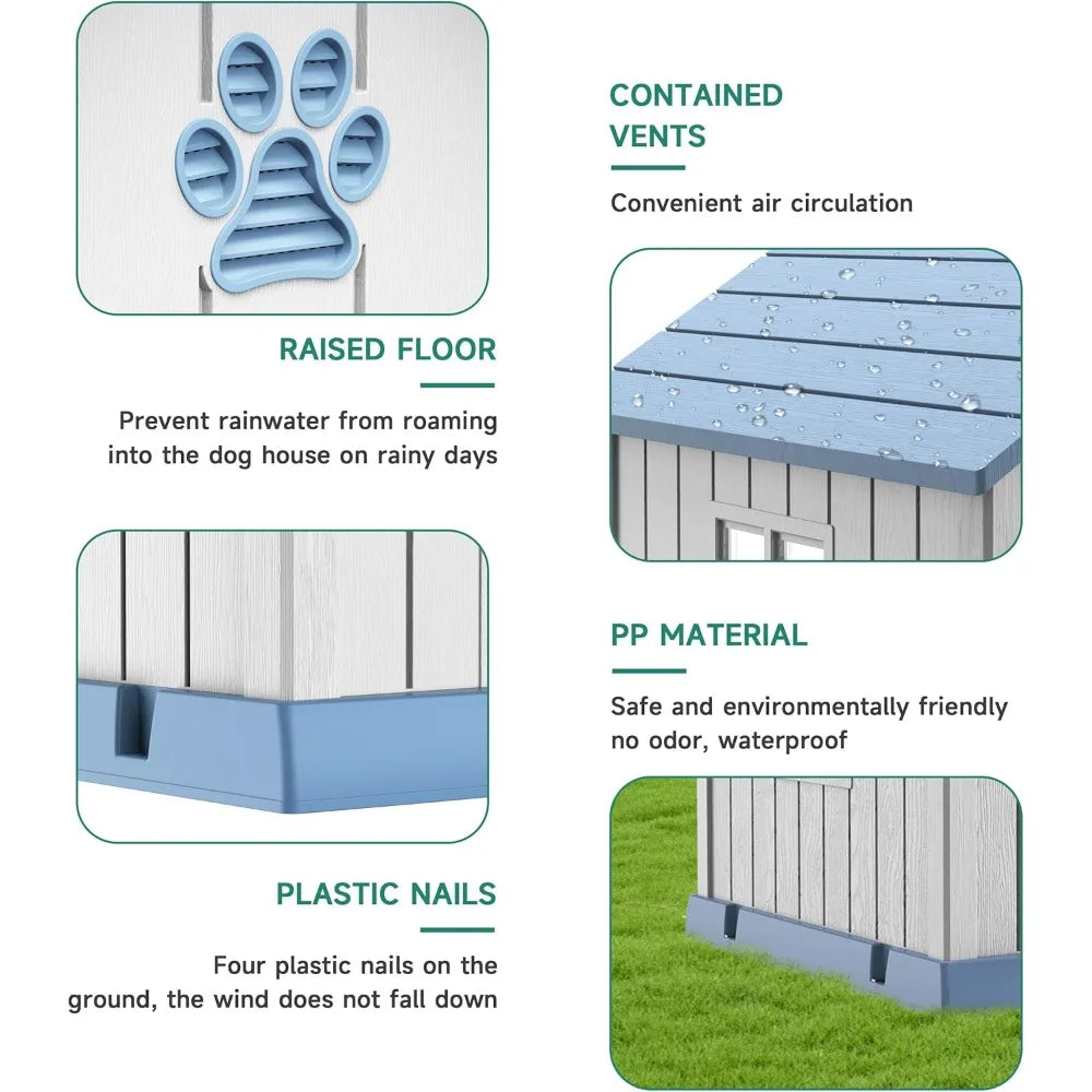 Large Resin Dog House - Indoor & Outdoor Pet Shelter | Water-Resistant, Easy Assembly, Sturdy Dog Kennel with Air Vents