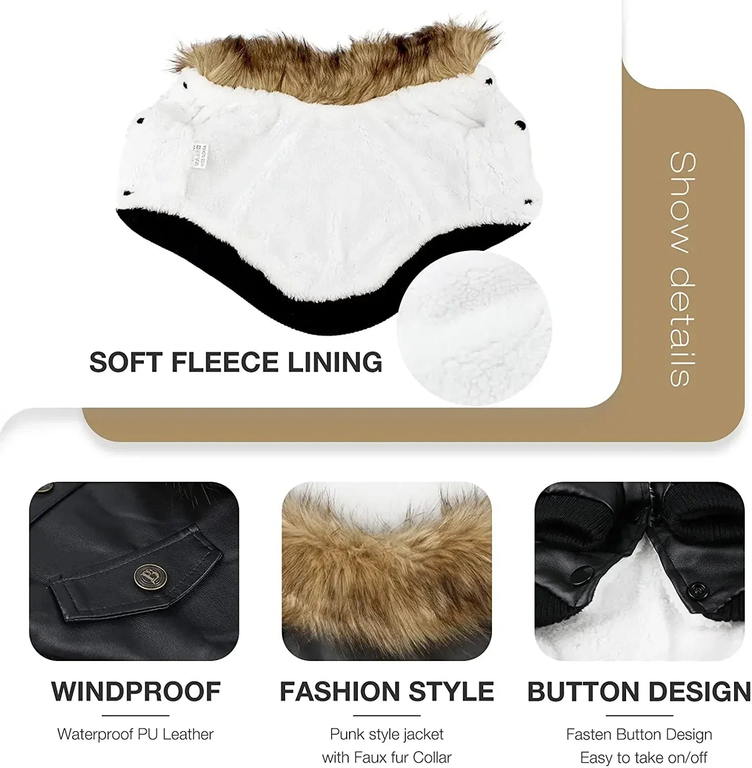 for Coat Medium Dog winter Leather pets for dog Waterproof PU clothes Small Dogs Winter Dog to Puppy Coats clothes Jackets