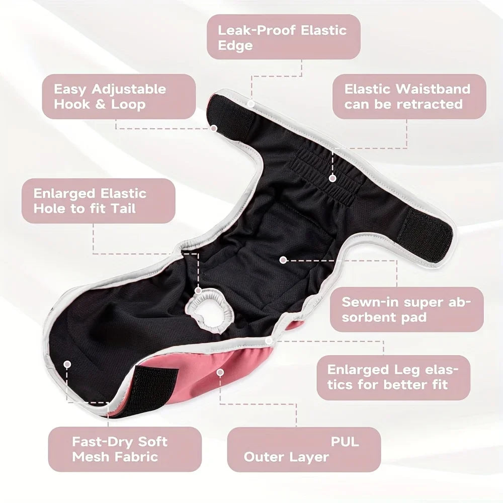 NONECN Soft Washable Reusable Dog Period Pants Highly Absorbent Snaps