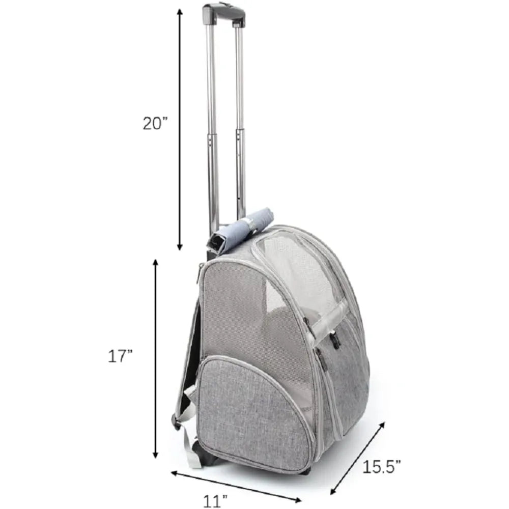 Pet Rolling Carrier, Dog Backpack with Wheels, Cats, Puppies Travel Bag with Wheels, Dog Trolley (Grey)