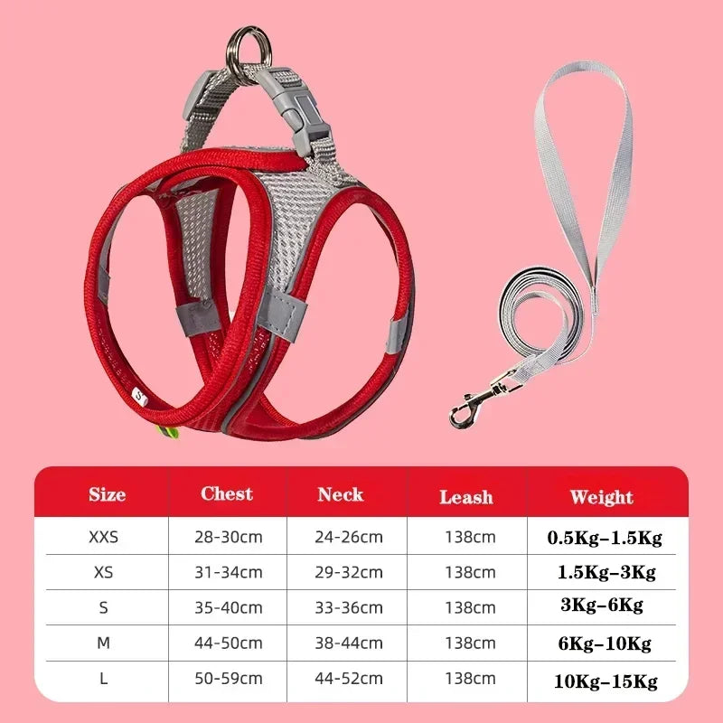 Reflective Nylon Dog Harness Vest and Leash Set for Small Breeds