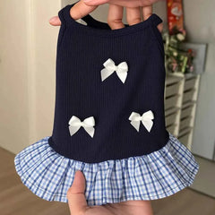 Korean Style Pet Princess Skirt Bowknot Plaid Breathable Summer Apparel