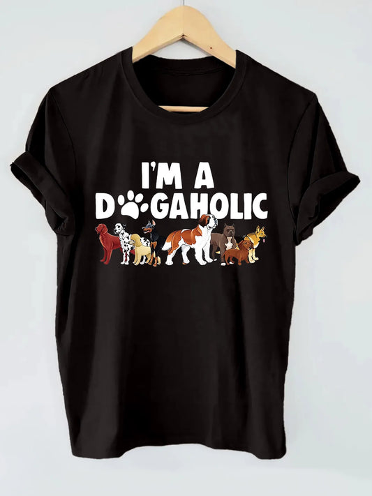 Pet Harmony Supplies Womens Dogaholic Graphic Tee Casual