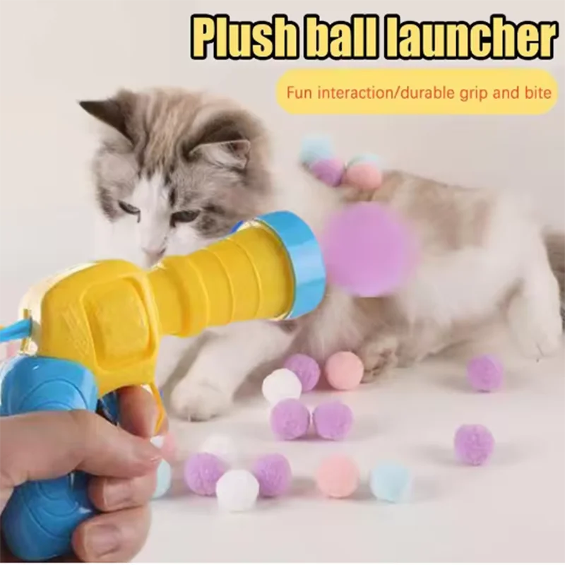 Interactive Cat Toy Ball Launcher Plush Balls High Bounce Fun