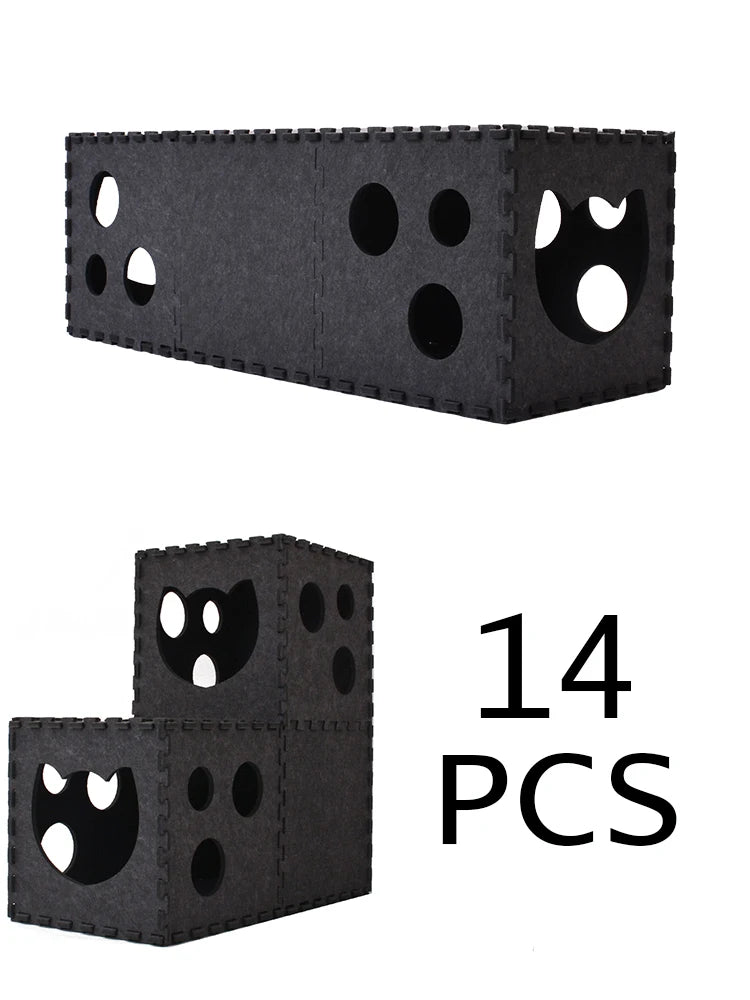 Cat Dog Toy Felt Pom Splicing Tunnel Collapsible Kitten Nest