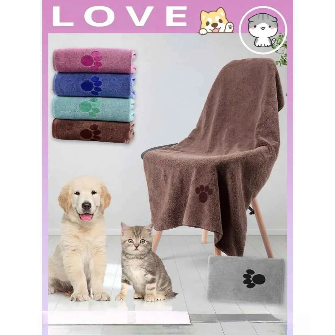 Pet Drying Towel for Dogs & Cats, Ultra-Absorbent Microfiber Bath Towel with Paw Print, Soft Quick Dry Shammy Towel for Puppy