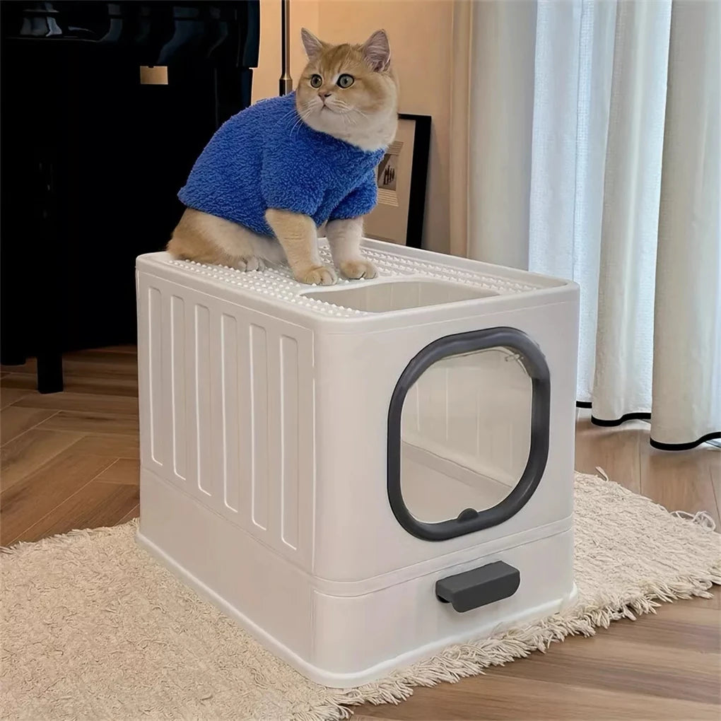 Leakproof Enclosed Cat Litter Box With Pull Drawer And Scoop