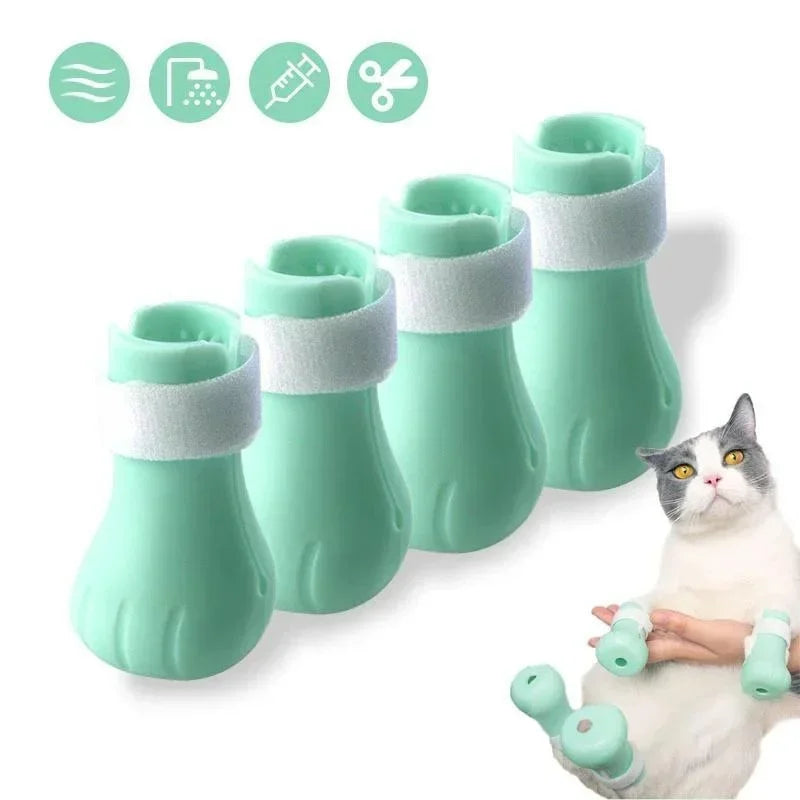 Adjustable Silicone Cat Paw Shoes for Grooming and Bathing