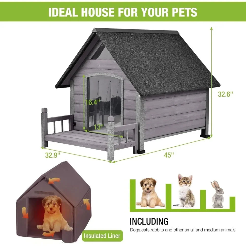 Outdoor Dog House 100% Insulated Dog Kennel with Liner for Winter, Thick Material - insulated liner, metal frame, Waterproof