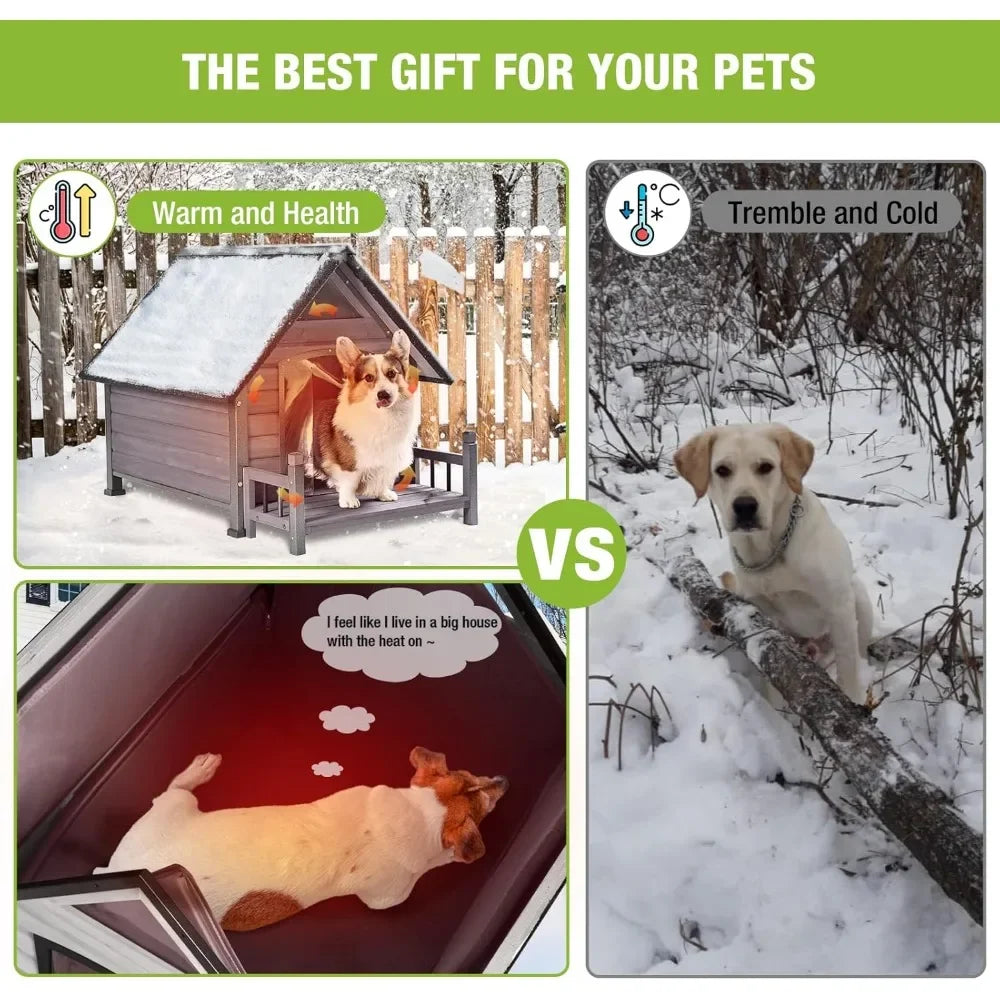 Outdoor Dog House 100% Insulated Dog Kennel with Liner for Winter, Thick Material - insulated liner, metal frame, Waterproof