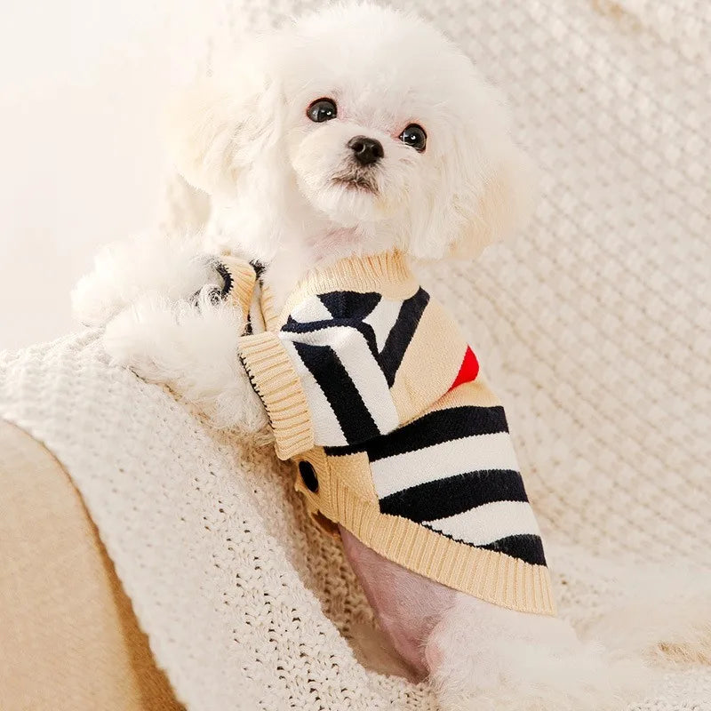 DOGGYZSTYLE Luxury Striped Cotton Cardigan Sweater For Dogs And Cats