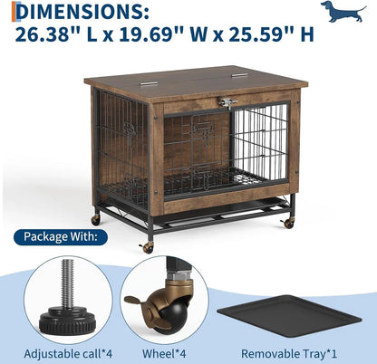 TWISTER.CK Dog Crate Furniture Double-Door Kennel with Wheels Removable Tray