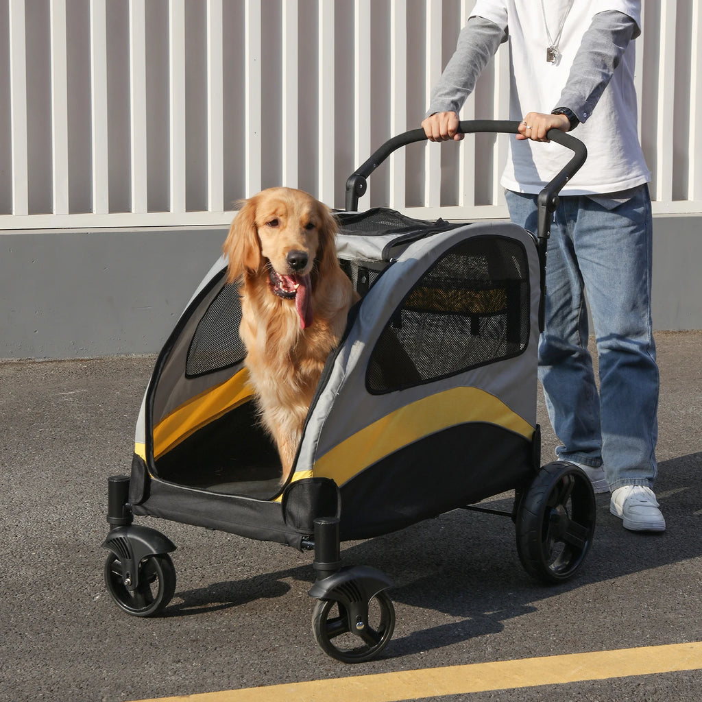 Portable 4Wheel Foldable Dog Stroller For Large Dogs Breathable Carrier