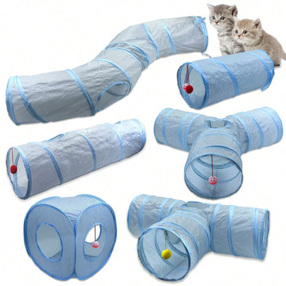 Foldable Cat Tunnel Tube Toy With Peep Hole Interactive Play