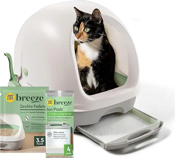 Tidy Cats Hooded Litter Box System Breeze Kit Pellets Pads