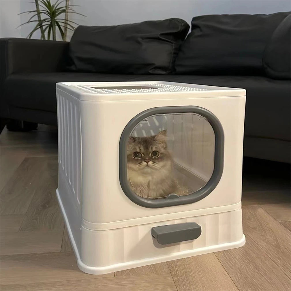 Leakproof Enclosed Cat Litter Box With Pull Drawer And Scoop