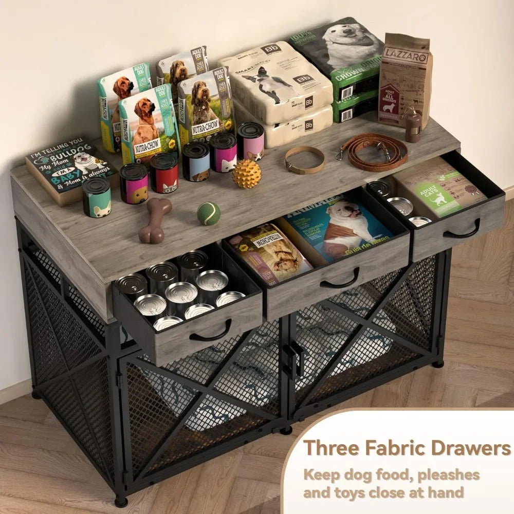 43.3 Inch Large Dogs Crate, Wooden Dogs Kennels with Drawers, Heavy Duty Dogs Crate Furniture-Style Indoor, Decorative Dog Cage