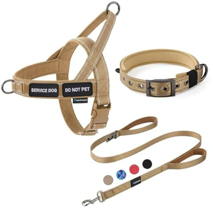 No Pull Dog Harness, Heavy Duty Collar and Leash Set-Leash with Double Handle and Car Seatbelt Clip-Easy Control for Walking Tr