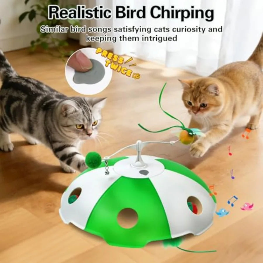 Rechargeable Interactive Cat Toy With Touch Activation Moving Feather Chirping