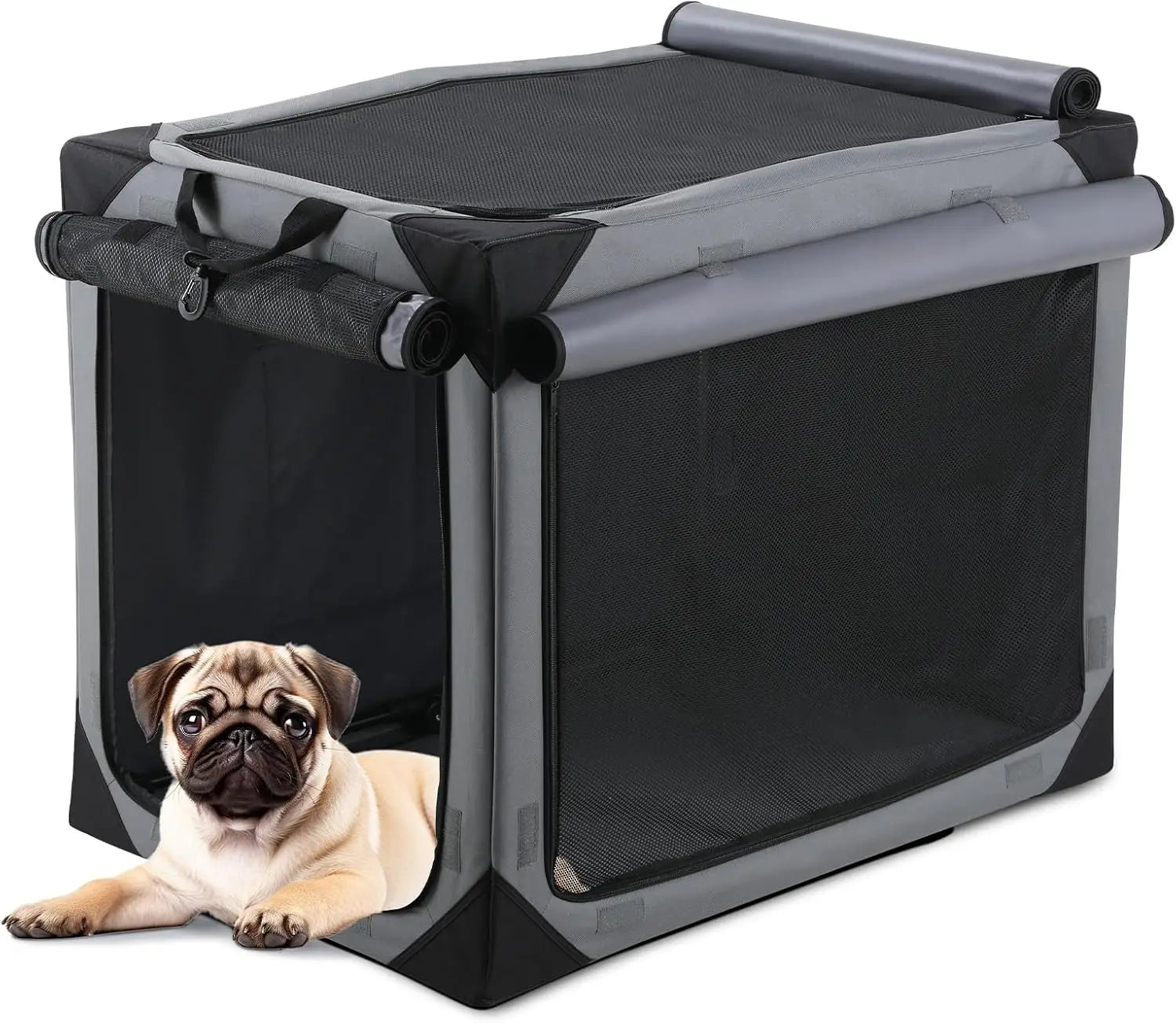 Collapsible Dog Crate, 36/42" Outdoor Travel Dog Crate, Portable Fabric Cover Kennel by Iron Pipe Dog Crate w/4 Mesh Windows