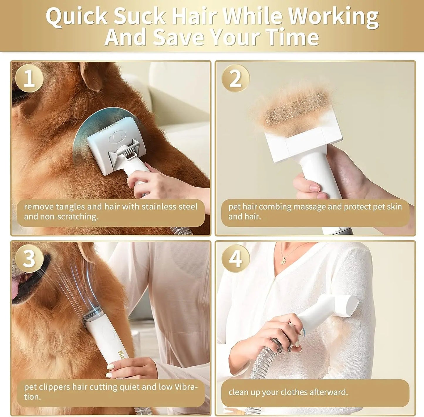 AUKYGGU Dog Grooming Kit 5in1 Vacuum Hair Remover Pro