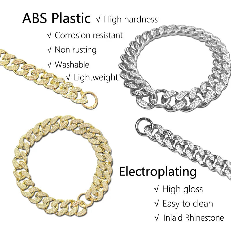 ABS Plastic Dog Collar With Diamond Inlay Sparkle Bulldog Necklace