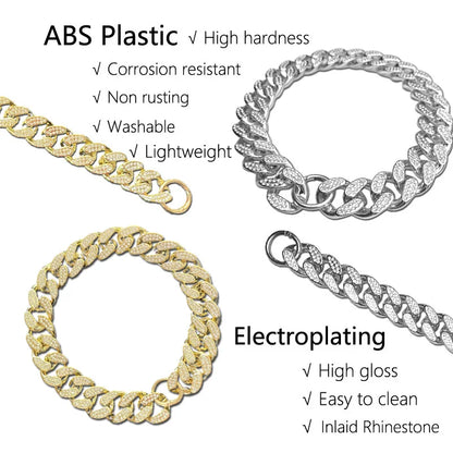 ABS Plastic Dog Collar With Diamond Inlay Sparkle Bulldog Necklace