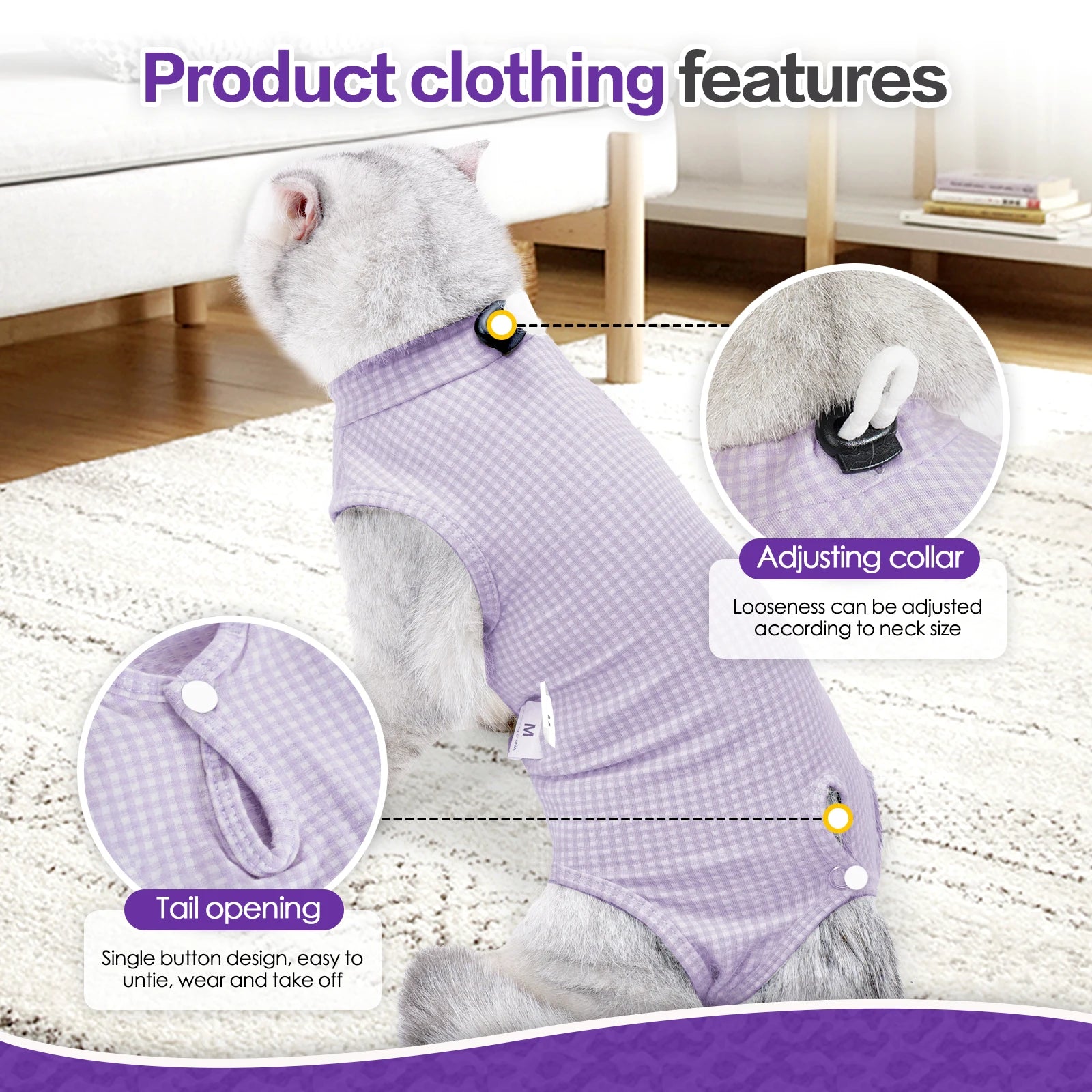 Cat Recovery Suit Professional,Abdominal Wounds Cone E-Collar Alternative,Pet Surgical Recovery Suit Soft Onesie for Cats