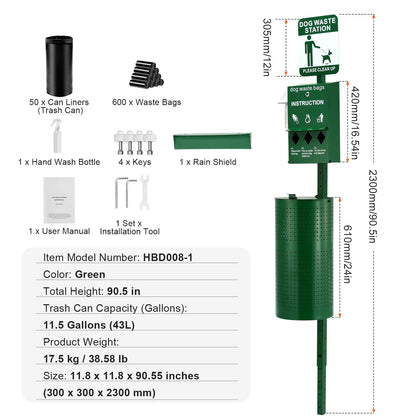 Dog Waste Station With Hand Wash Bottle Bag Dispenser Outdoor