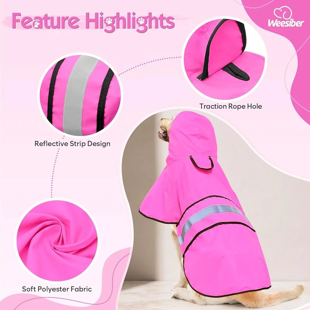 Lightweight Waterproof Dog Rain Jacket Poncho with Leash Hole Hooded Design Adjustable Straps Small Medium Large Pets