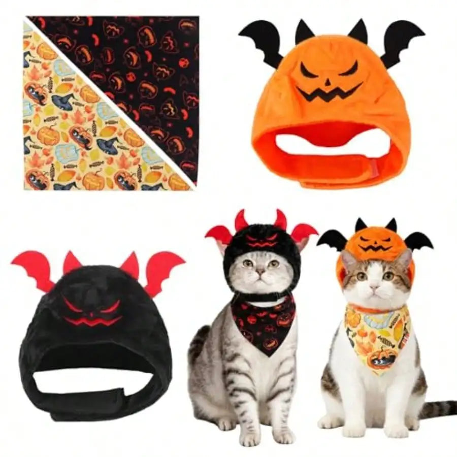 Halloween Pet Costume Set Pumpkin Cat Bat Outfit With Scarves