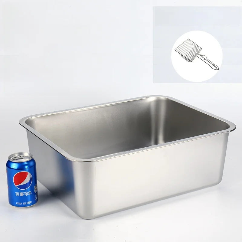 Stainl Steel Extra Large  Litter Box Maine Coon Toilet Giant 50 Pou  Sand Tray  Cage Open Top Non-Smart Pet To...