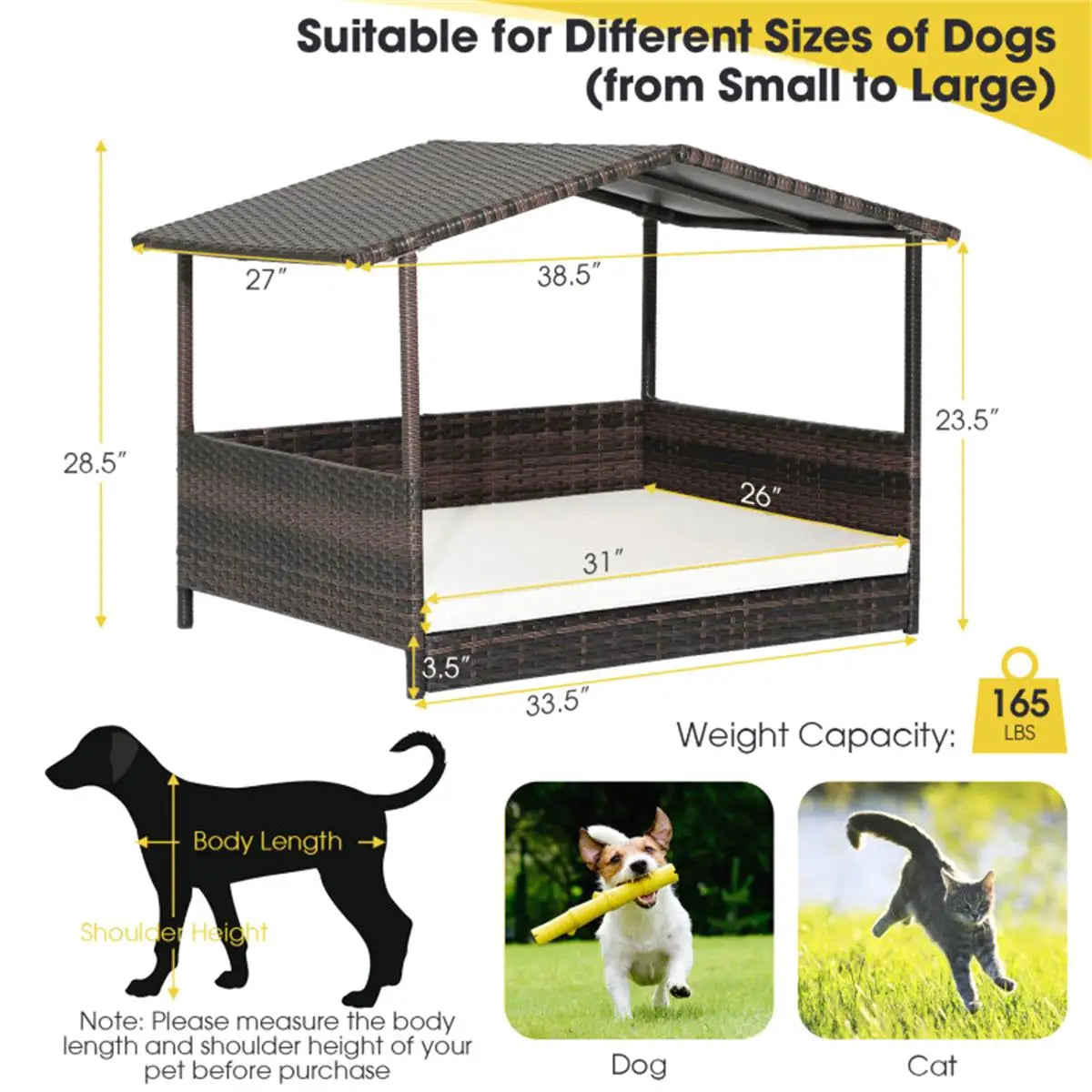 Outdoor Dog House with Canopy - Stylish Rattan Bed & Waterproof Cushion for Comfort