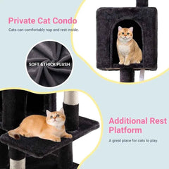 29 Inch Multi Level Cat Tree with Plush Perches Condo Sisal Scratching Posts for Kittens Dark Grey