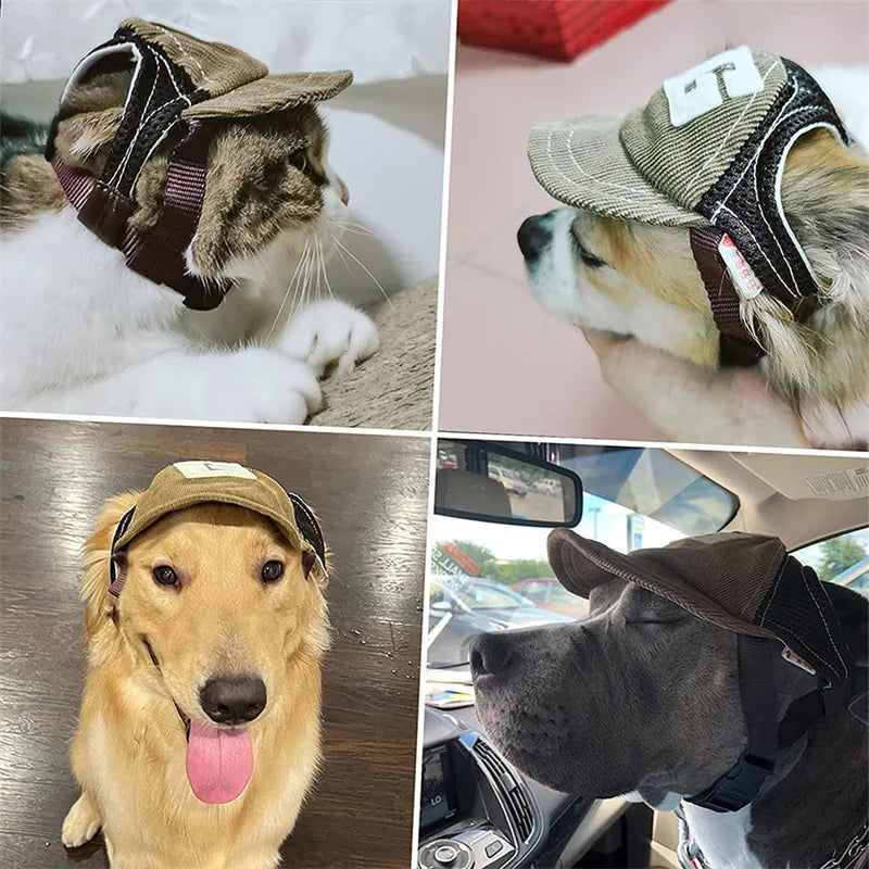 Adjustable Dog Hat with Ear Holes for Small Medium Large Dogs - Baseball Cap Sunscreen Outdoor Sports Pet Headwear