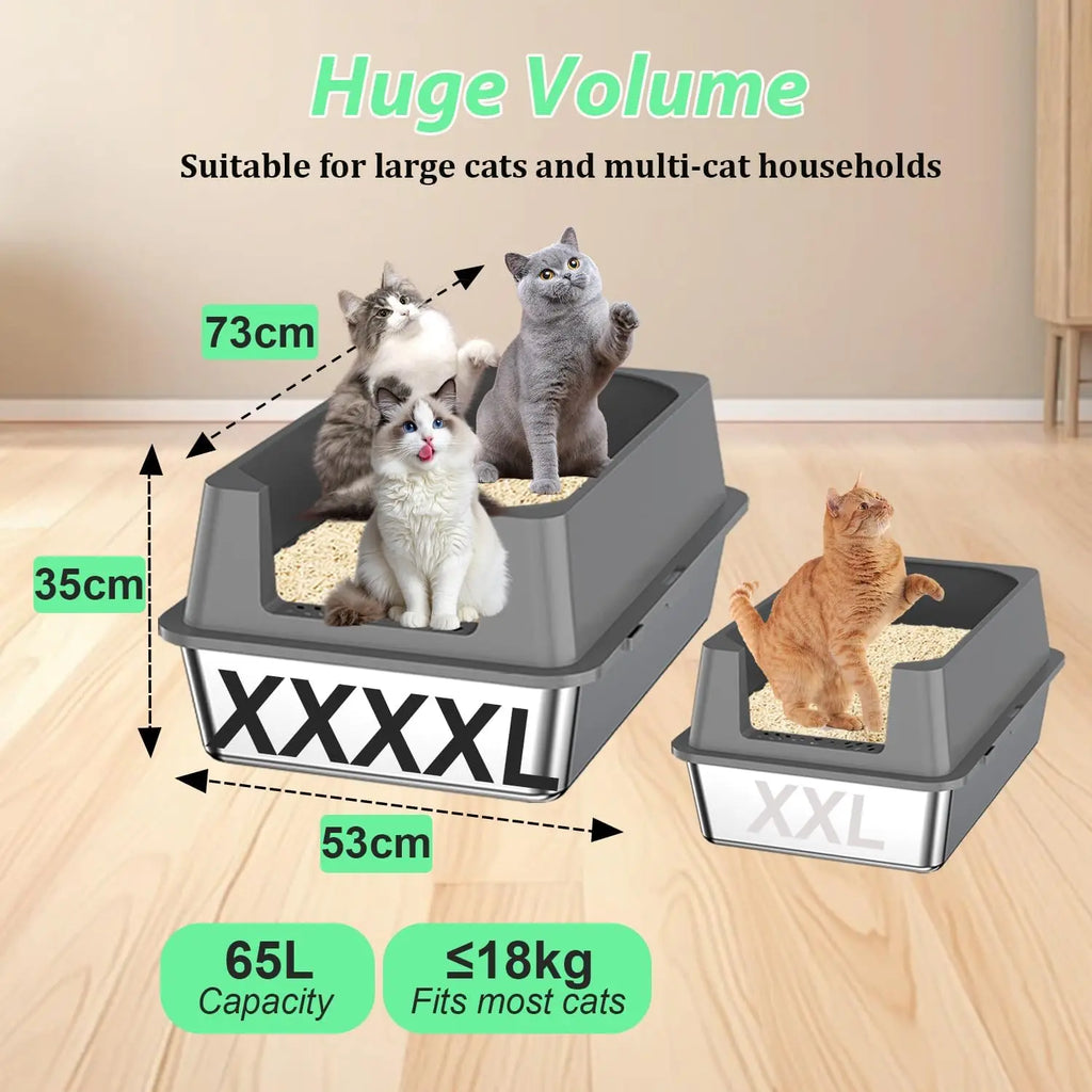 Stainless Steel Cat Litter Box With High Sides Easy Cleaning