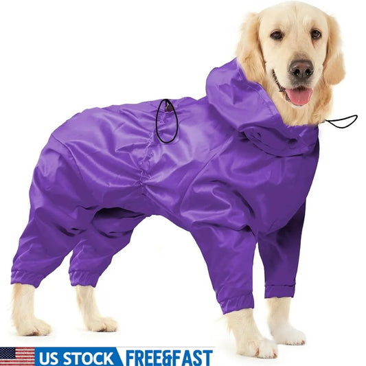 Waterproof Dog Raincoat Reflective Pet Poncho Jacket with Leash Hole Medium Large Dogs Rainproof Comfortable Outdoor Use