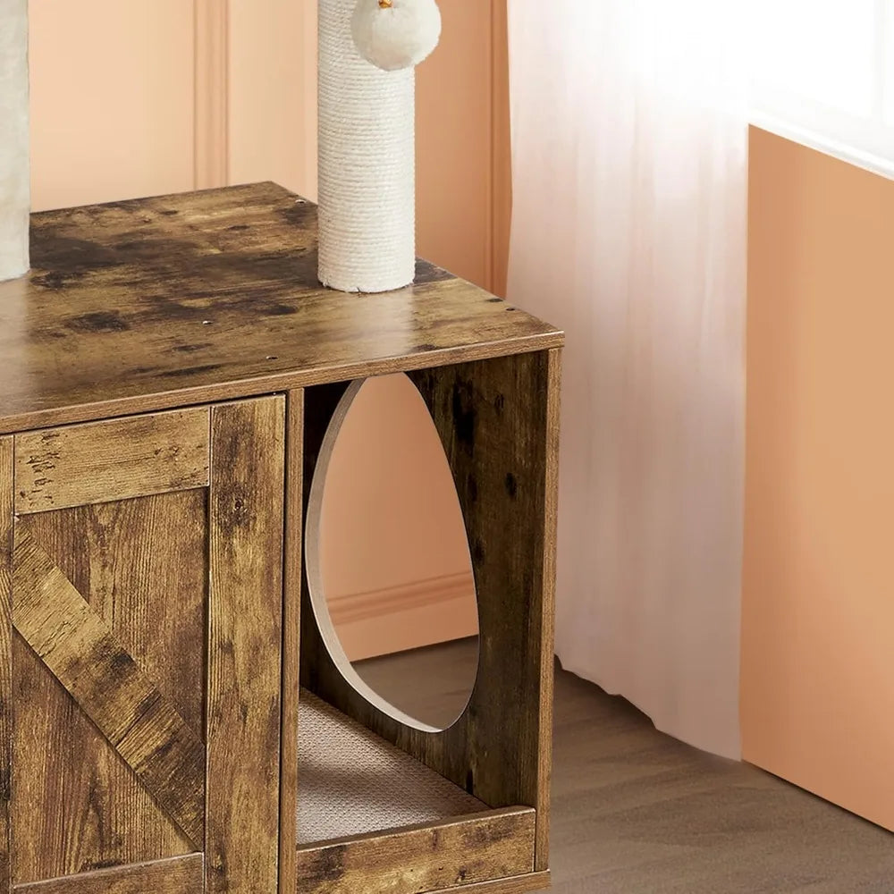 Cat Tree Tower With Litter Box Enclosure And Scratching Posts