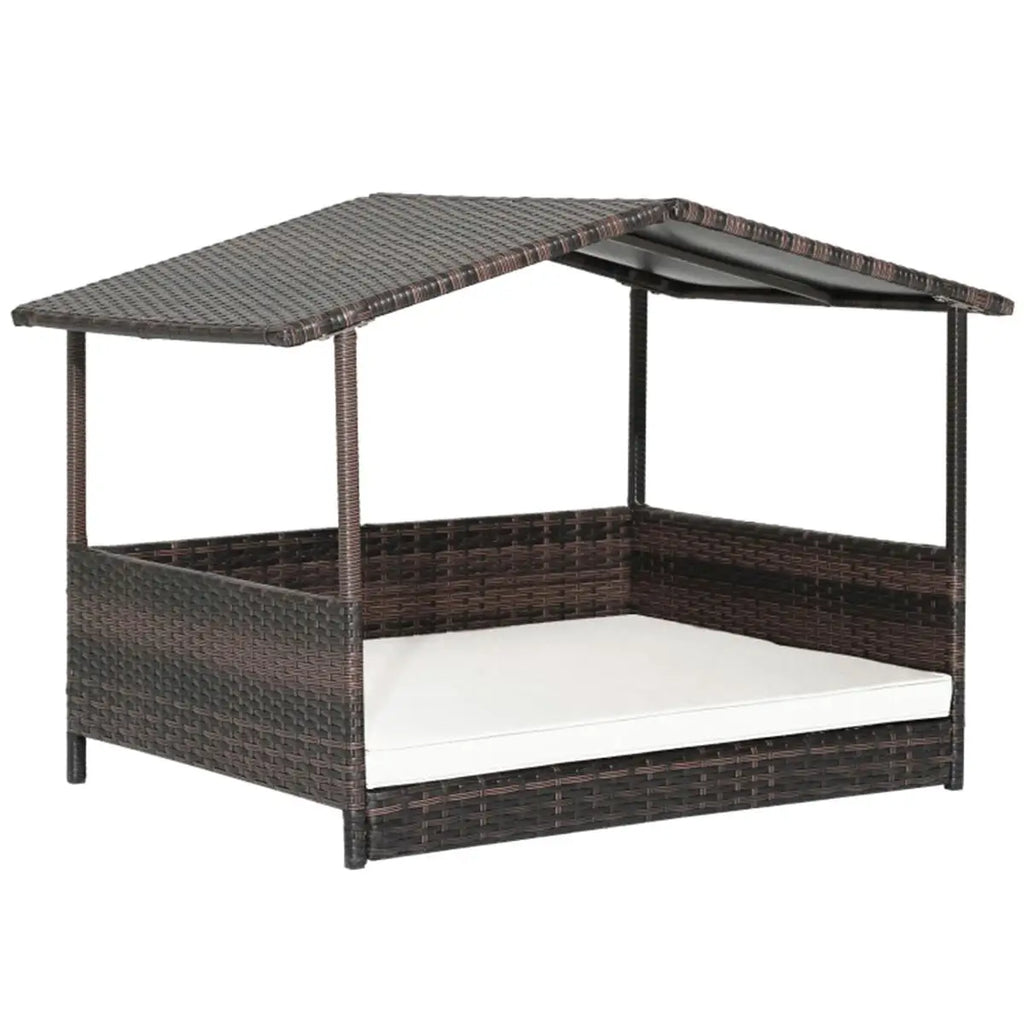 Outdoor Dog House with Canopy - Stylish Rattan Bed & Waterproof Cushion for Comfort