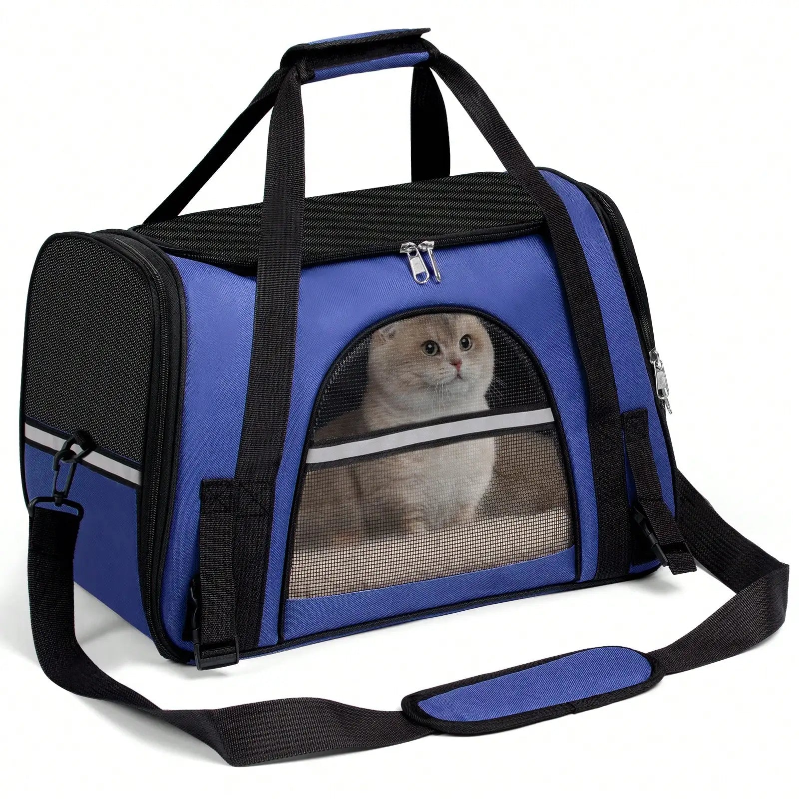 Breathable Pet Carrier Bag Airline Approved Foldable Pet Travel Carrier Secure Anti Escape Zipper Ventilated Spacious Collapsible Cat Dog Carrier Handbag With Shoulder Strap For Small Puppy Kitten Outdoor Car Travel