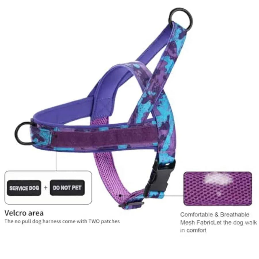 No Pull Dog Harness, Heavy Duty Collar and Leash Set-Leash with Double Handle and Car Seatbelt Clip-Easy Control for Walking Tr