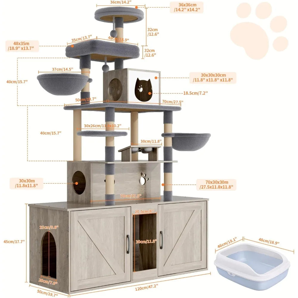 Cat Tree With Litter Box Enclosures All In One Tower