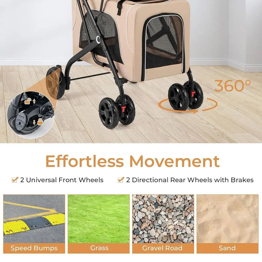 Double Dog Stroller or 2 Dogs, Detachable Carriers, Saety Belt, 4 Lockable Wheels, Pet Travel Carrier Strolling Cart, olding Cat